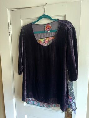 Johnny Was Deep Plum Velvet Tunic with Floral Back Panel
